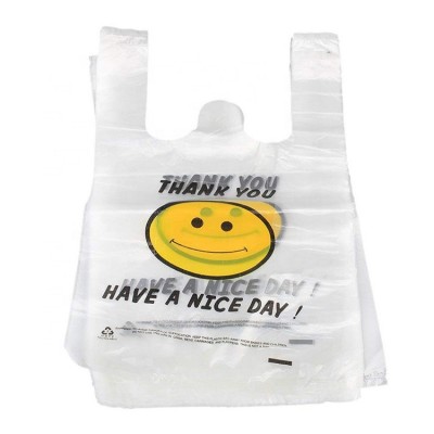 30 Pcs/Rolls Tang Jin Logo Printed Plastic Vest Bag Biodegradable Surface Smile T Shirt Bags And Packaging Bags